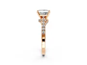 Solitaire Engagement Ring Setting for Princess Cut Center with Crossover Accents and Prong Head in Rose Gold