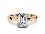 Solitaire Engagement Ring Setting for Emerald Cut Center with Plain Band and Flat Tab Prong Head in Rose Gold