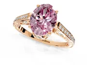 Cathedral Engagement Ring Setting for Fancy Pink Oval Center with Antique-Style Pave Band and Prong Head in Rose Gold