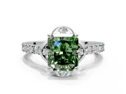 Floral Engagement Ring Setting for Fancy Green Radiant Cut Center with Pave Band and Floral Prong Head in White Gold