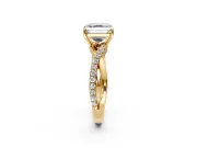 Crossover Engagement Ring Setting for Asscher Cut Center with Pave and Plain Strands and Prong Head in Yellow Gold