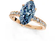 Solitaire Engagement Ring Setting for Fancy Blue Marquise Center with Fine Pave Band and Claw Prong Head in Rose Gold