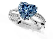 Solitaire Engagement Ring Setting for Fancy Blue Heart-Shaped Center with Pave and Plain Crossover Band and Prong Head in Platinum