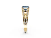 Split Shank Engagement Ring Setting for Fancy Blue Asscher Cut Center with Pave Split Shank and Prong Head in Yellow Gold
