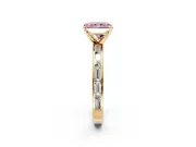 Solitaire Engagement Ring Setting for Fancy Pink Radiant Cut Center with Channel Baguette Band and Prong Head in Yellow Gold