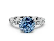 Solitaire Engagement Ring Setting for Fancy Blue Round Cut Center with Single Row Accent Band and Prong Head in Sterling Silver