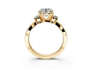 3 Stone Engagement Ring Setting for Round Cut Center with Pave Twist Band and Prong Head in Yellow Gold