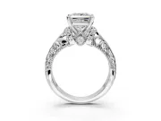 Solitaire Engagement Ring Setting for Princess Cut Center with Filigree Accent Basket and Prong Head in Platinum