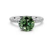 Solitaire Engagement Ring Setting for Fancy Green Round Cut Center with Fine Pave Band and Prong Head in Platinum