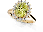 Starburst Halo Engagement Ring Setting for Fancy Yellow Oval Center with Thin Round-Wire Band and Prong Head in Yellow Gold