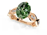 Solitaire Engagement Ring Setting for Fancy Green Oval Center with Accented Twist Band and Leaf Prong Head in Rose Gold