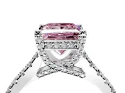 Solitaire Engagement Ring Setting for Fancy Pink Princess Cut Center with Widening Pave Band and Claw Prong Head in White Gold