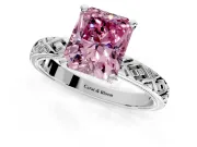 Solitaire Engagement Ring Setting for Fancy Pink Radiant Cut Center with Milgrain X Pattern Band and Prong Head in White Gold