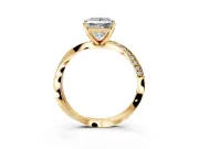 Side Accent Engagement Ring Setting for Princess Cut Center with Accent Shoulders and Prong Head in Yellow Gold