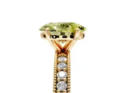 Milgrain Pave Engagement Ring Setting for Fancy Yellow Oval Center with Accent Band and Prong Head in Yellow Gold