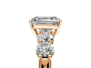 5 Stone Engagement Ring Setting for Emerald Cut Center with Graduated Accents and Prong Head in Rose Gold