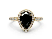 Halo Engagement Ring Setting for Fancy Black Pear-Shaped Center with Pave Accents, Heart Basket and Prong Head in Yellow Gold