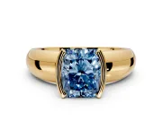 Tension Engagement Ring Setting for Fancy Blue Radiant Cut Center with Wide Flat Band and Tension Head in Yellow Gold