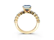 Shared-Prong Engagement Ring Setting for Fancy Blue Asscher Cut Center with Graduated Accents and Prong Head in Yellow Gold
