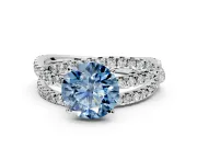 Solitaire Engagement Ring Setting for Fancy Blue Round Cut Center with Woven 3-Strand Pave Band and Prong Head in Platinum