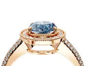Milgrain Halo Engagement Ring Setting for Fancy Blue Oval Center with Three-Sided Pave Band and Prong Head in Rose Gold