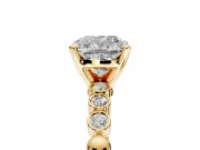 Solitaire Engagement Ring Setting for Cushion Cut Center with Bezel-Dot Beaded Band and Prong Head in Yellow Gold