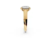 Halo Engagement Ring Setting for Radiant Cut Center with Knife Ridge Cathedral Band and Prong Head in Yellow Gold