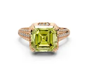 Solitaire Engagement Ring Setting for Fancy Yellow Asscher Cut Center with Accented Split Shank and Prong Head in Rose Gold