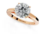 Solitaire Engagement Ring Setting for Round Cut Center with Flat-Sided Plain Band and Prong Head in Rose Gold