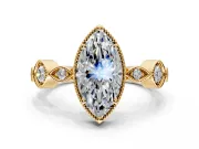 Vintage Station Engagement Ring Setting for Marquise Center with Accents and Prong Head in Yellow Gold