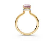 Hidden Halo Engagement Ring Setting for Fancy Pink Princess Cut Center with Plain Rounded Band and Prong Head in Yellow Gold