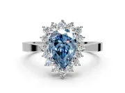 Starburst Halo Engagement Ring Setting for Fancy Blue Pear-Shaped Center with Flat Cathedral Band and Prong Head in Platinum