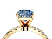 Open Basket Engagement Ring Setting for Fancy Blue Cushion Cut Center with Pave Band and Prong Head in Yellow Gold