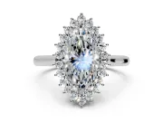 Starburst Halo Engagement Ring Setting for Marquise Center with Thin Round-Wire Band and Prong Head in Sterling Silver