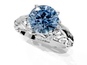 Solitaire Engagement Ring Setting for Fancy Blue Round Cut Center with Filigree Accent Basket and Prong Head in Platinum
