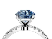 Open Basket Engagement Ring Setting for Fancy Blue Round Cut Center with Pave Band and Prong Head in Platinum