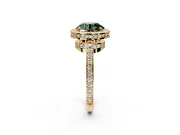 Halo Engagement Ring Setting for Fancy Green Round Cut Center with Metal-Rimmed Halo, Pave Band and Prong Head in Yellow Gold