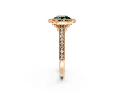 Halo Engagement Ring Setting for Fancy Green Round Cut Center with Milgrain Pave Band and Bezel Head in Rose Gold