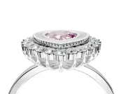 Halo Engagement Ring Setting for Fancy Pink Pear-Shaped Center with Milgrain Bezel Rim, Plain Band and Prong Head in Platinum