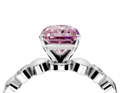 Solitaire Engagement Ring Setting for Fancy Pink Radiant Cut Center with Beaded Bezel Station Band and Prong Head in Sterling Silver