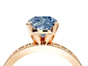 Milgrain Pave Engagement Ring Setting for Fancy Blue Cushion Cut Center with Accent Band and Prong Head in Rose Gold