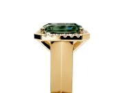 Halo Engagement Ring Setting for Fancy Green Emerald Cut Center with Knife Ridge Cathedral Band and Prong Head in Yellow Gold
