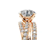 Solitaire Engagement Ring Setting for Round Cut Center with Woven 3-Strand Pave Band and Prong Head in Rose Gold