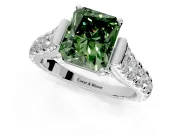 Solitaire Engagement Ring Setting for Fancy Green Radiant Cut Center with Pave Cathedral Shoulders and Prong Head in Platinum
