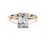 Minimalist Solitaire Engagement Ring Setting for Emerald Cut Center with Thin Band and Prong Head in Yellow Gold