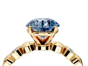 Solitaire Engagement Ring Setting for Fancy Blue Round Cut Center with Beaded Bezel Station Band and Prong Head in Yellow Gold