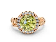 Halo Engagement Ring Setting for Fancy Yellow Round Cut Center with Open Scroll Shoulders and Prong Head in Rose Gold