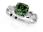 Leaf Engagement Ring Setting for Fancy Green Cushion Cut Center with Milgrain Accent Band and Prong Head in Platinum