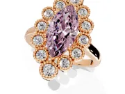 Cluster Halo Engagement Ring Setting for Fancy Pink Marquise Center with Milgrain Bezel Accents and Prong Head in Rose Gold