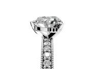Milgrain Pave Engagement Ring Setting for Heart-Shaped Center with Accent Band and Prong Head in White Gold